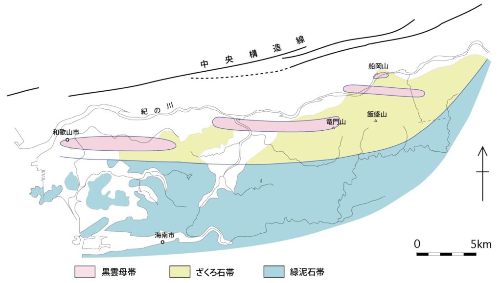 紀伊半島西部の三波川変成岩類の変成分帯図